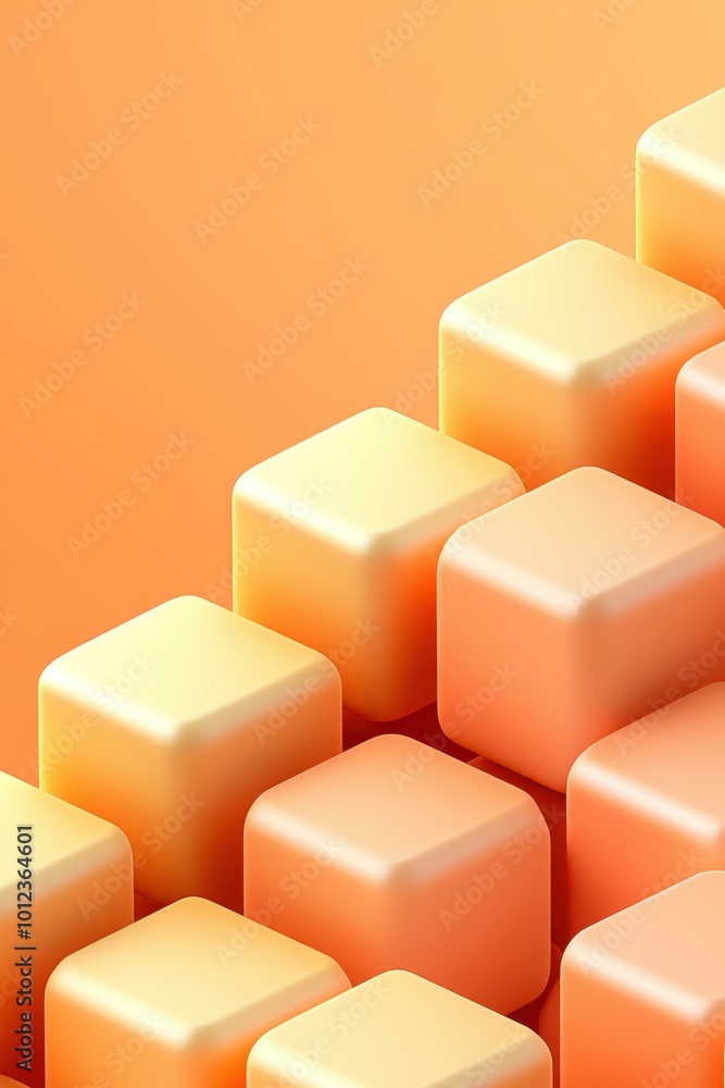 Obraz premium VintageInspired 3D Abstract Cubes with Smooth Gradient from Soft Orange to Faded Yellow