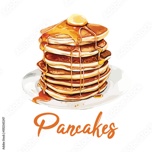 pancakes in watercolor illustration style, isolated vector on white background
