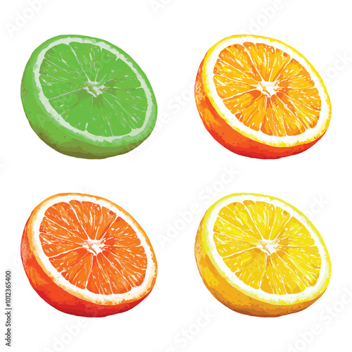orange, lemon, tangerine fruit citrus in watercolor illustration style, isolated vector on white background