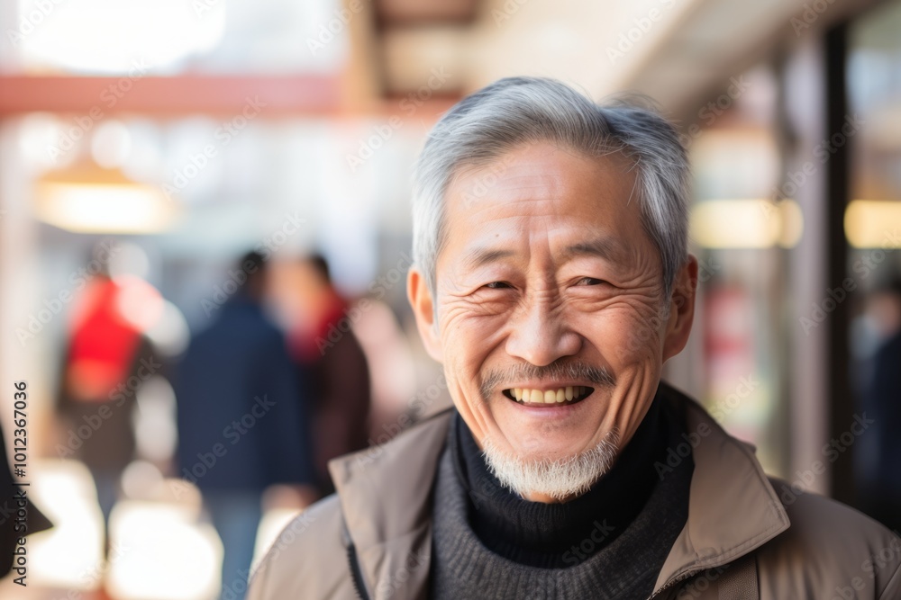 Portrait of happy senior asian man looking at camera in the city Portrait of happy senior asian man looking at camera in the city