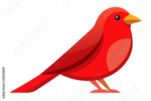 Red canary on its perch vector art illustration 