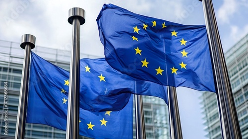 European Union Flags Waving in the Wind