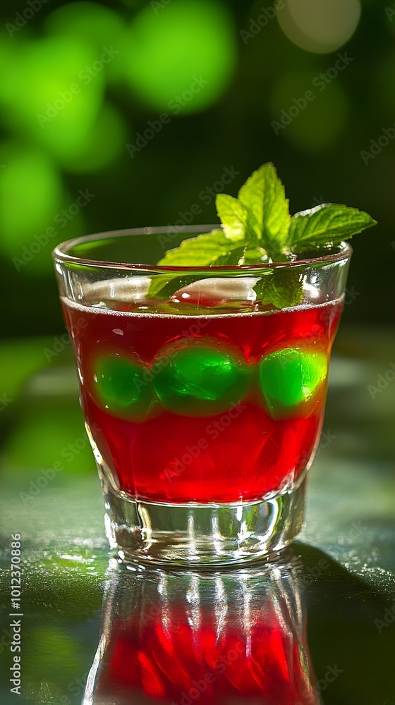 Refreshing Red Cocktail with Mint and Ice Refreshing Red Cocktail with Mint and Ice
