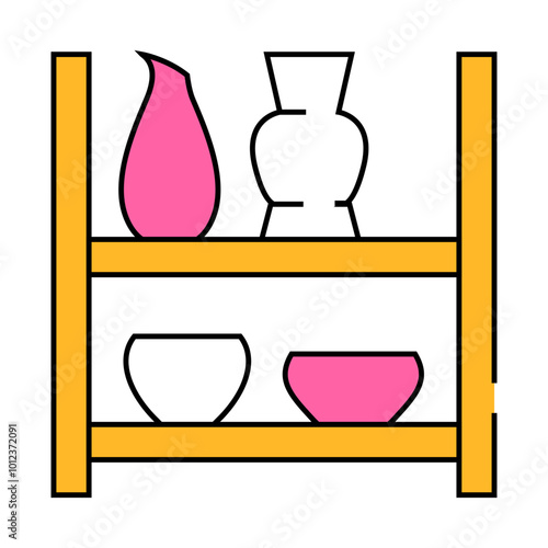 pots on shelf line icon vector. pots on shelf sign. isolated symbol illustration