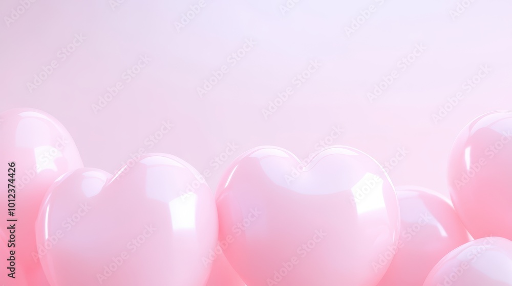 A bunch of pink balloons in a row, with the heart shape in the middle A bunch of pink balloons in a row, with the heart shape in the middle