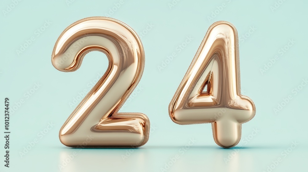 A pair of gold balloons with the number 24 on them A pair of gold balloons with the number 24 on them