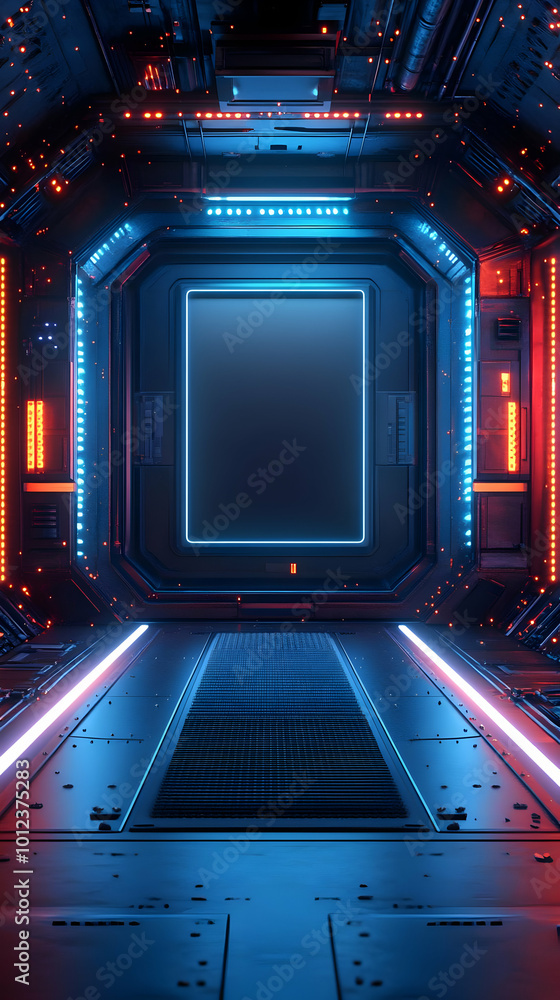 Futuristic 3D Spaceship Corridor Background with Neon Lights Futuristic 3D Spaceship Corridor Background with Neon Lights