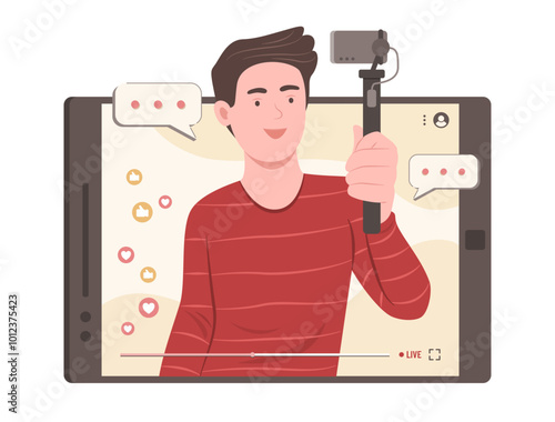 Content Creator Man Shooting Video for Digital Content on Social Media Concept Illustration