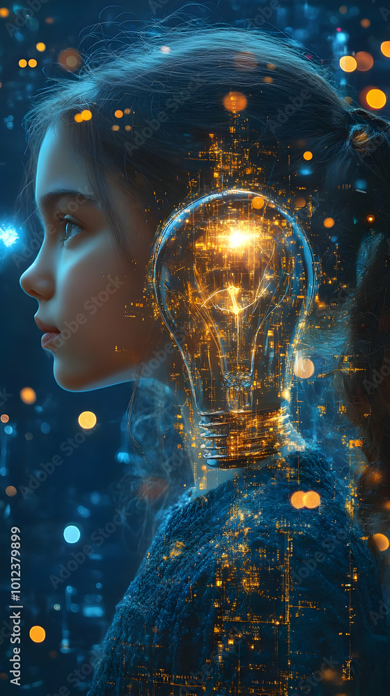 Girl Imagination Illustration - Cityscape Light Bulb Innovation Girl Imagination Illustration - Cityscape Light Bulb Innovation