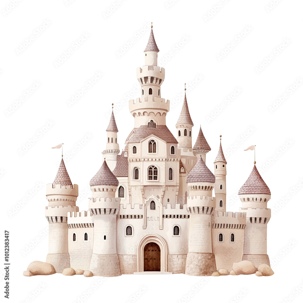 Obraz premium Fairytale castle illustration, white isolate background.