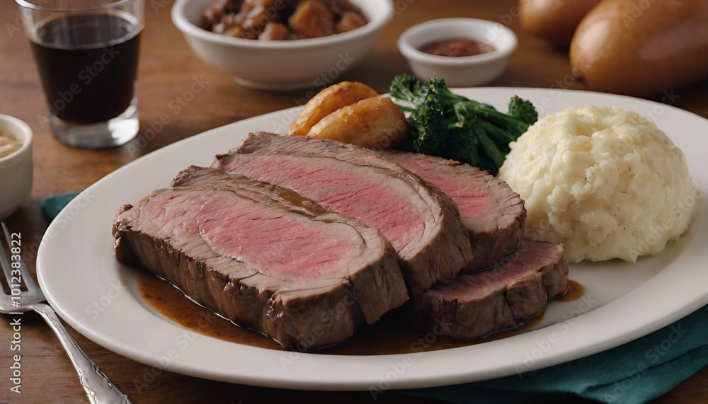 roast beef and gravy on a plate roast beef and gravy on a plate