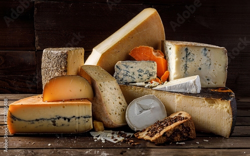Canvas Print A visually enticing and appealing assortment of artisanal cheeses beautifully di