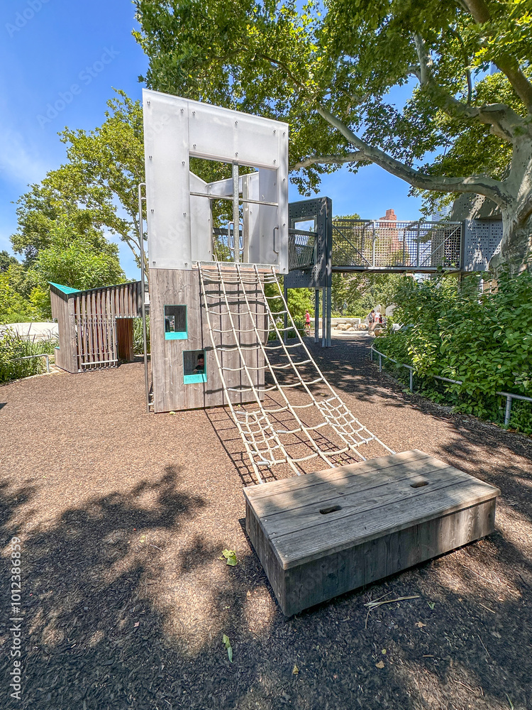 Contemporary playground in the Battery Playscape in the Battery Park in New York City. USA