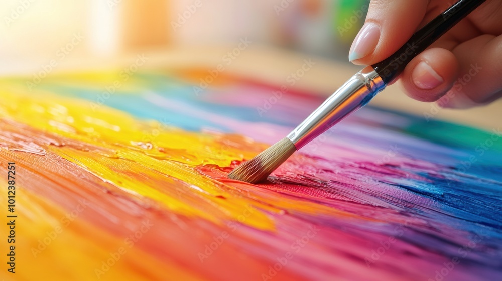 A person painting a colorful rainbow with a brush, AI A person painting a colorful rainbow with a brush, AI