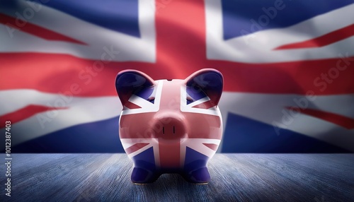 British Piggy Bank on Union Jack Background photo