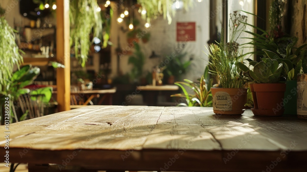 Wooden Table in a Cafe Wooden Table in a Cafe