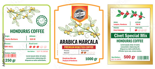 Illustration of Honduran Coffee Labels template simple flat style in RGB mode color.