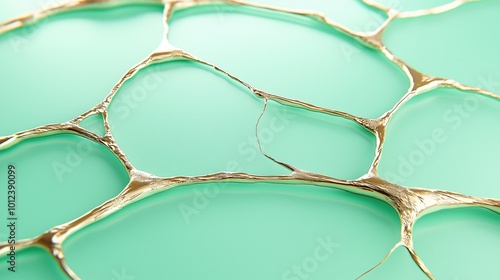 Elegant golden web on mint green background: organic abstract art photo