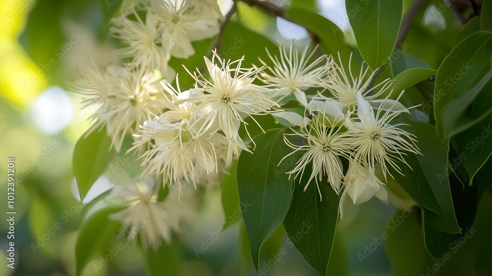 Delicate White Flowers Blooming on a Branch Delicate White Flowers Blooming on a Branch
