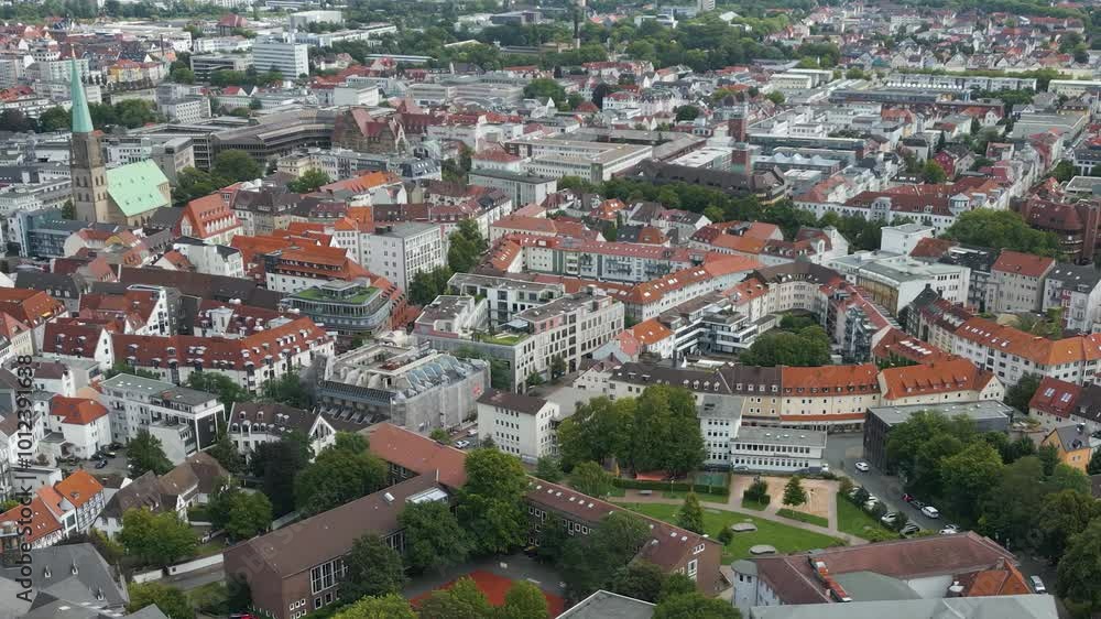 Aerial view of the old town of the city Bielefeld on a sunny noon in summer in Germany. Aerial view of the old town of the city Bielefeld on a sunny noon in summer in Germany.
