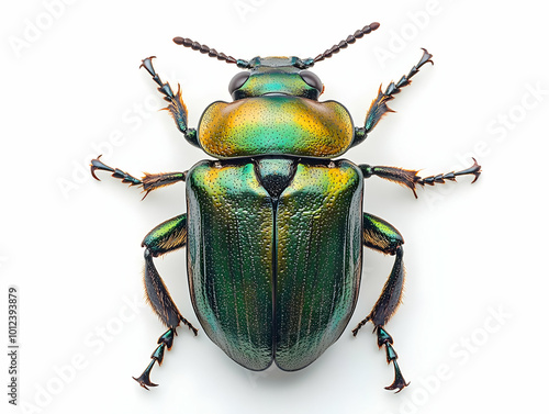 Photo of Iridescent Green Beetle on White Background