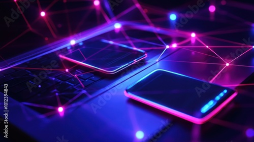 Wallpaper Mural Connecting Devices: Neon Lines Torontodigital.ca