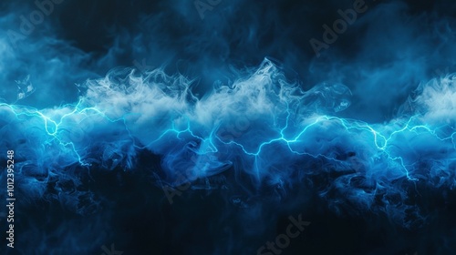 Abstract Blue and White Smoke with Electric Lightning