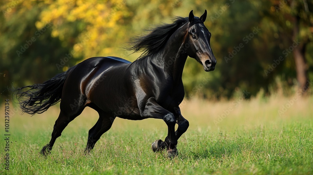 Black Horse Running Through Field - Stunning Equine Photography Black Horse Running Through Field - Stunning Equine Photography