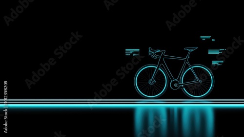 A modern bicycle in a glowing, futuristic style against a dark background, showcasing sleek lines and dynamic motion. photo