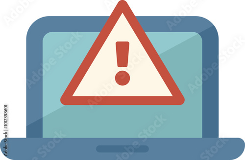 Laptop computer is showing a warning sign icon illustrating a security breach, malware or virus