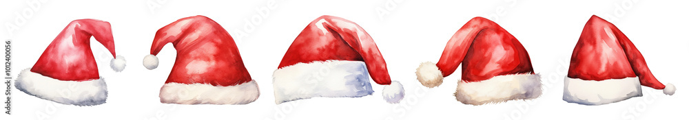 Cute watercolor Santa hat png cut out element set