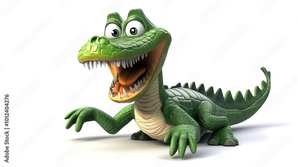 A whimsical and funny crocodile character, showcasing a playful demeanor with a big smile and exaggerated features. This charming illustration captures the crocodile in a light-hearted pose A whimsical and funny crocodile character, showcasing a playful demeanor with a big smile and exaggerated features. This charming illustration captures the crocodile in a light-hearted pose