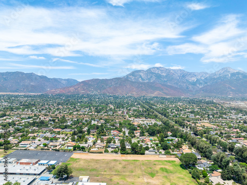 Obraz na płótnie Aerial view of Upland city in San Bernardino County, California, on the border with neighboring Los Angeles County. w salonie