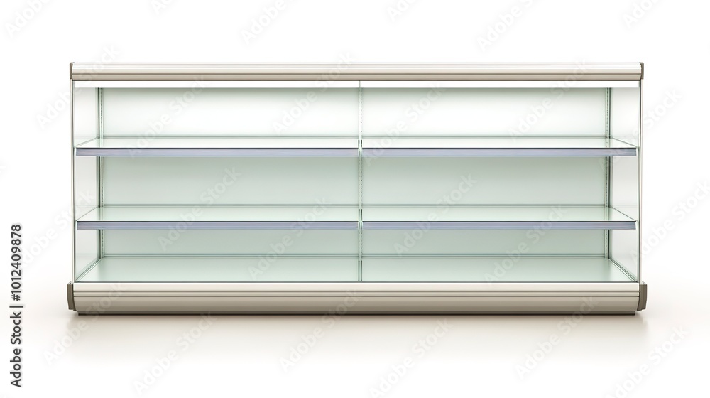 Front facing, Photorealistic style image of a empty supermarket shelf facing the viewer, grocery empty store shelf, clean display Front facing, Photorealistic style image of a empty supermarket shelf facing the viewer, grocery empty store shelf, clean display