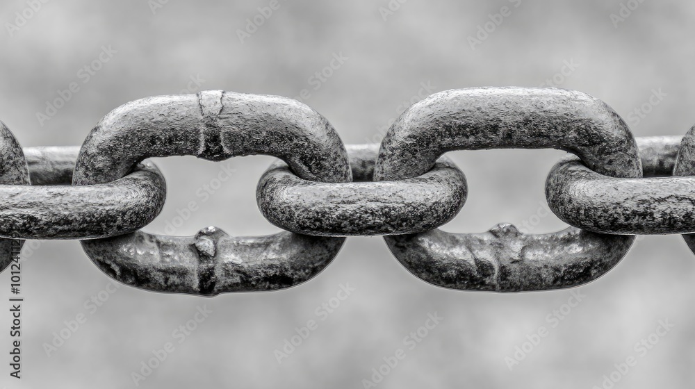 Fototapeta premium A dramatic break in a chain link, symbolizing liberation, breakthrough, or breaking free from limitations or constraints in life or work.