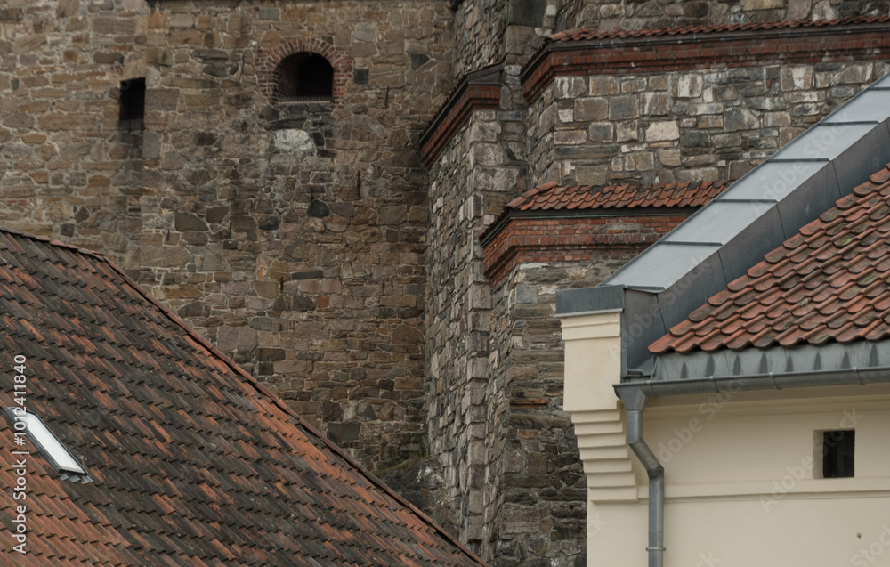 Multiple layers of stone walls and ceramic roofs in inner area of Akershus fortress Multiple layers of stone walls and ceramic roofs in inner area of Akershus fortress