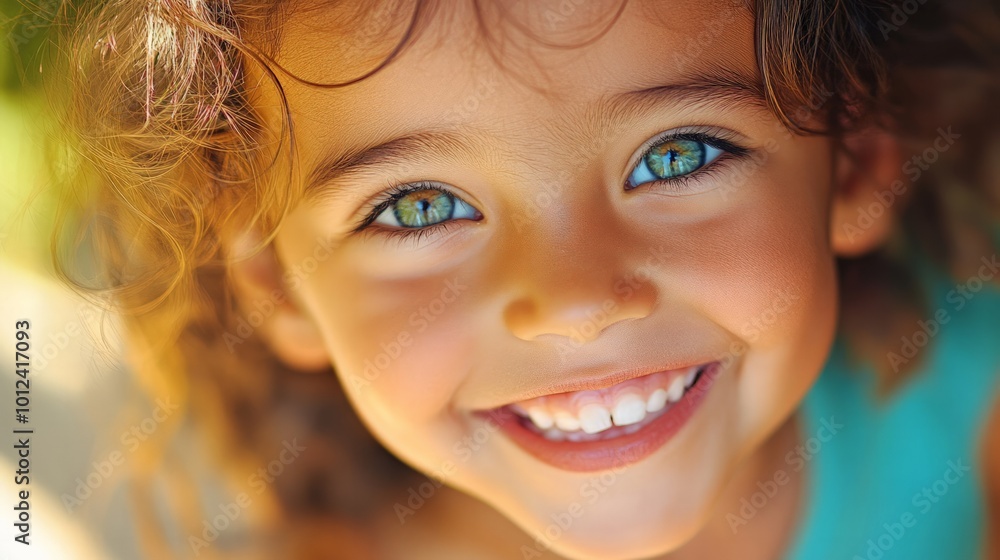 Close-up of children's faces, eyes sparkling with joy and wide smiles radiating true happiness Close-up of children's faces, eyes sparkling with joy and wide smiles radiating true happiness