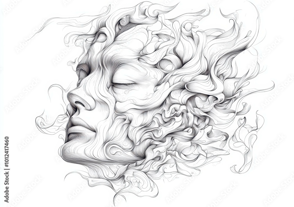 Fototapeta premium Explore a Collection of HighQuality Surreal Line Art Featuring Abstract Human Forms that Challenge Perception and Ignite Imagination in Artistic Expression