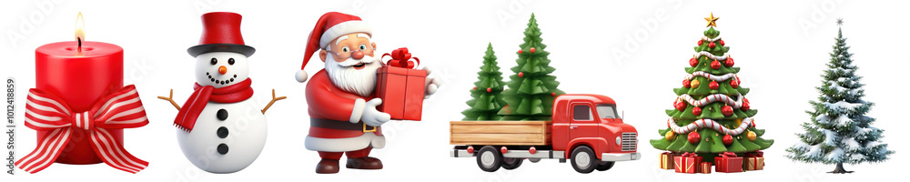 3D cute Christmas png cut out element set 3D cute Christmas png cut out element set