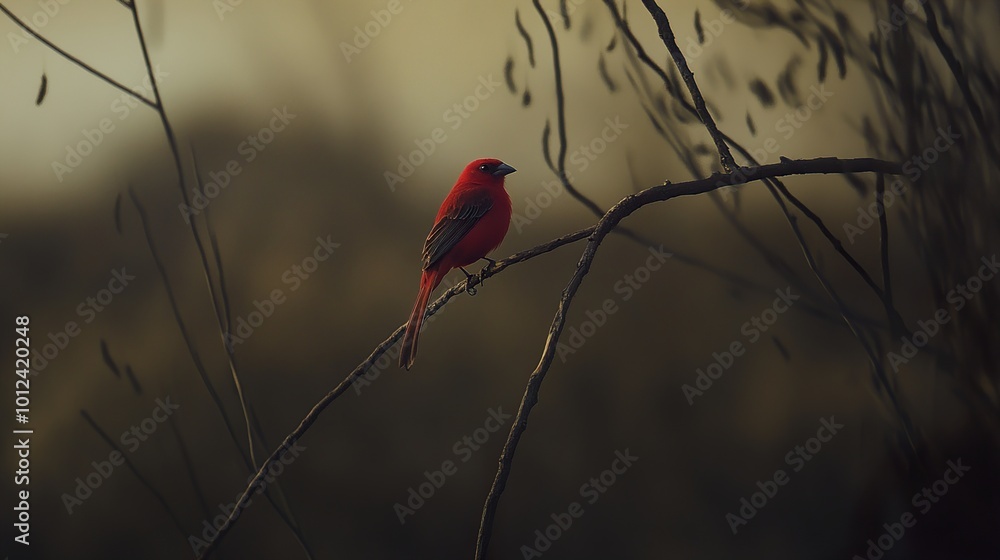 Red Bird Perched on a Branch in Nature Red Bird Perched on a Branch in Nature