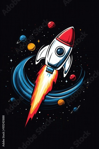 RetroFuturistic Space Exploration Vintage Rockets and Flat Design Illustration Capturing the Charm of Space Travel from a Nostalgic Perspective photo