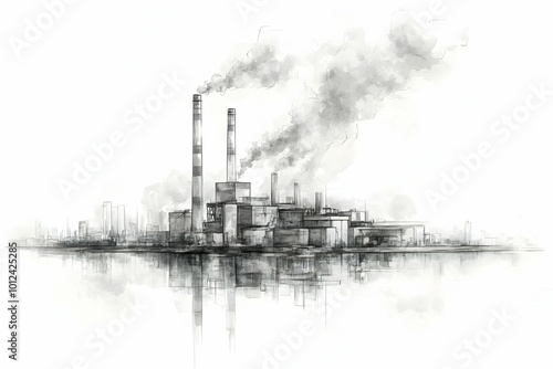 Obraz na płótnie Industrial Illustration: Cityscape Factory Smoke Pollution w salonie