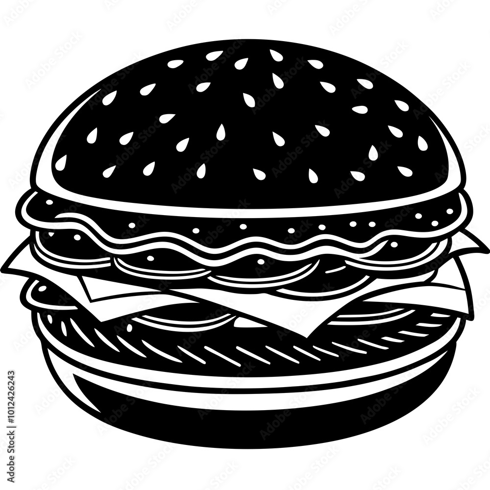 burger and fries on white background