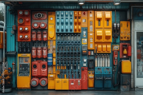 Wallpaper Mural A colorful wall covered in various switches, buttons, and electrical components. Torontodigital.ca