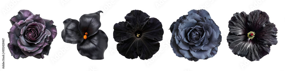 Obraz premium Blooming black flower png cut out element set