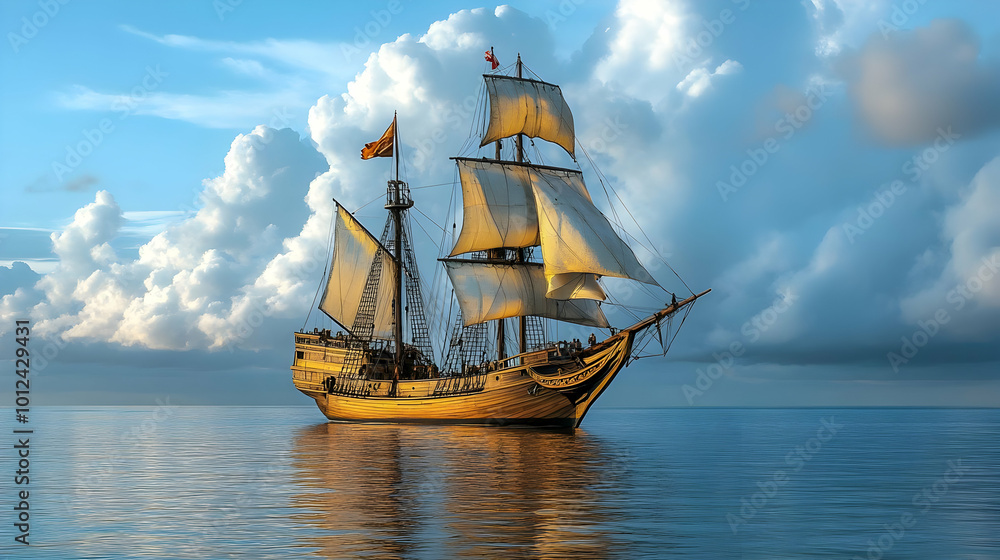 Sailing Ship on the Ocean Under a Cloudy Sky Sailing Ship on the Ocean Under a Cloudy Sky