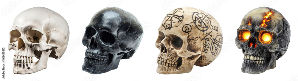 Skull witchcraft png cut out element set Skull witchcraft png cut out element set