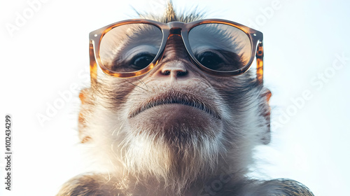 Stylish Monkey Portrait Photo with Sunglasses