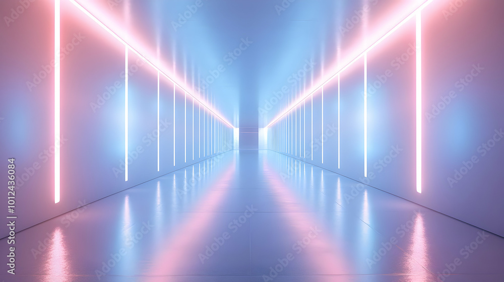 Abstract 3D Background - Neon Glowing Purple Blue Lights Empty Hallway Tunnel Corridor Virtual Stage Abstract 3D Background - Neon Glowing Purple Blue Lights Empty Hallway Tunnel Corridor Virtual Stage