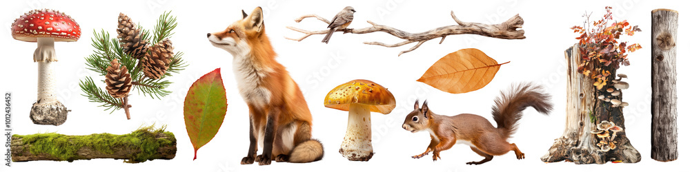 Fototapeta premium Woodland png cut out element set